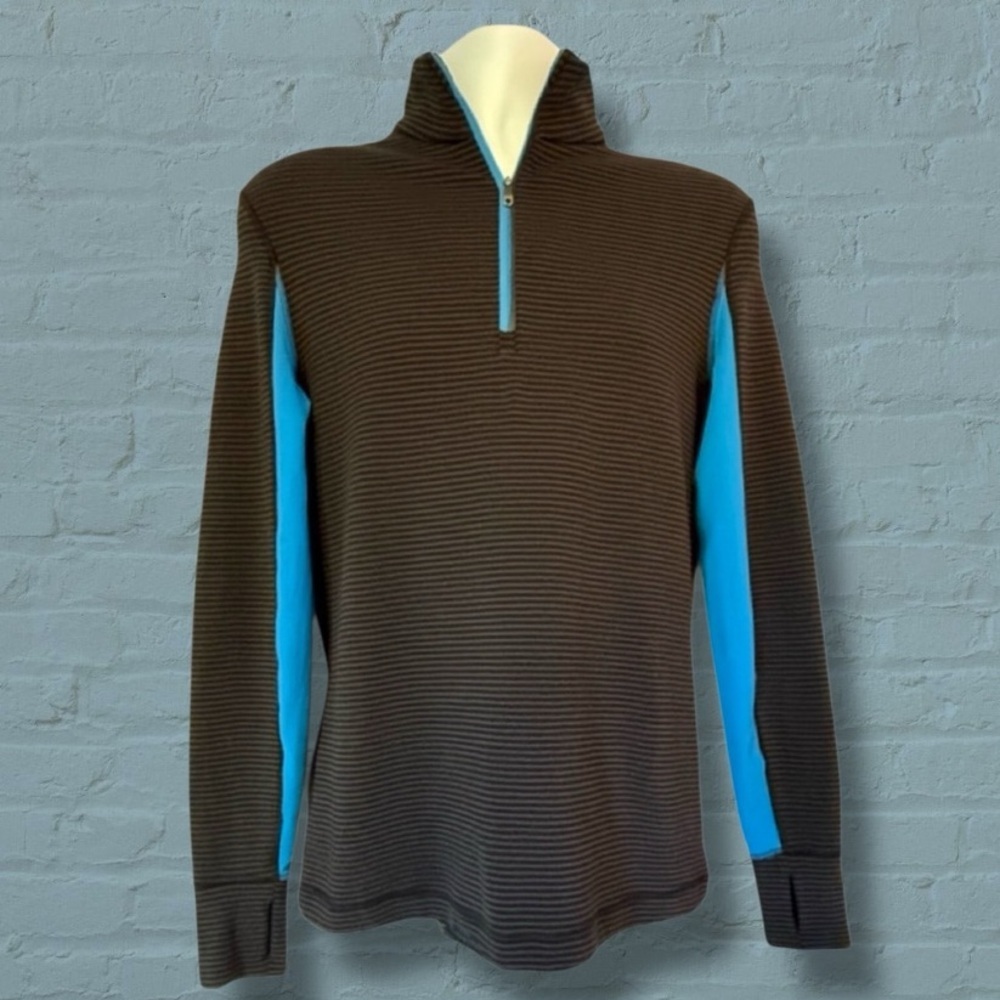 Lululemon Velocity 1/4 Zip Shirt Mini Hyper Stripe Black Blue | Men’s Small
